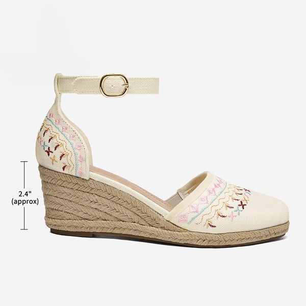 Closed Toe Espadrille Wedges - BEIGE WHITE - 1